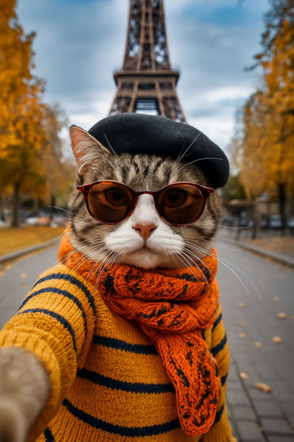 Custom Trendy Paris Cat Print – Fashionable Feline in Paris