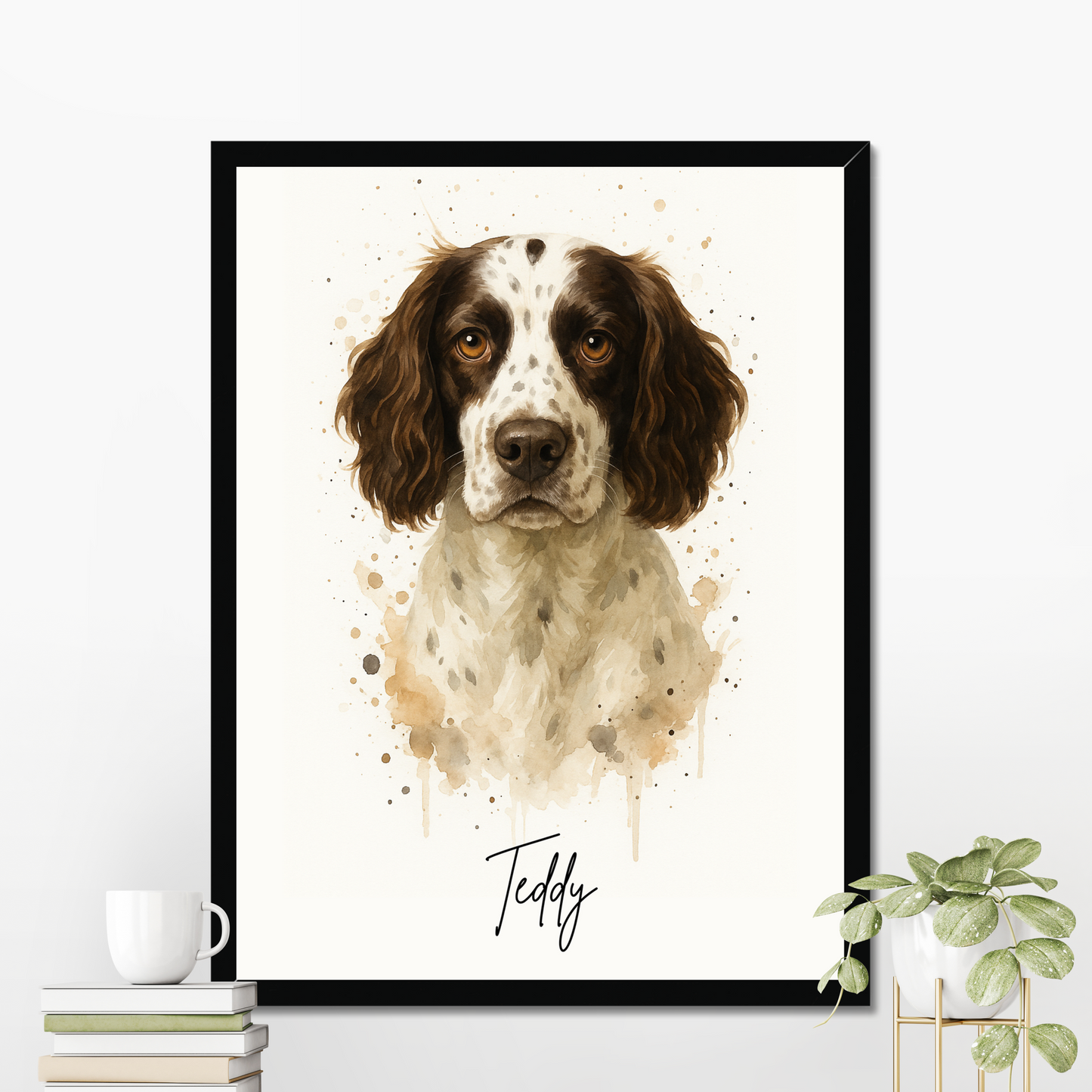 Custom Watercolor Splash Pet Portrait Print