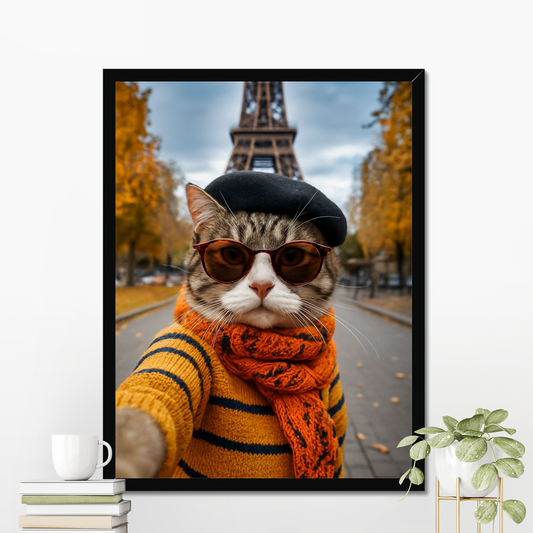 Custom Trendy Paris Cat Print – Fashionable Feline in Paris